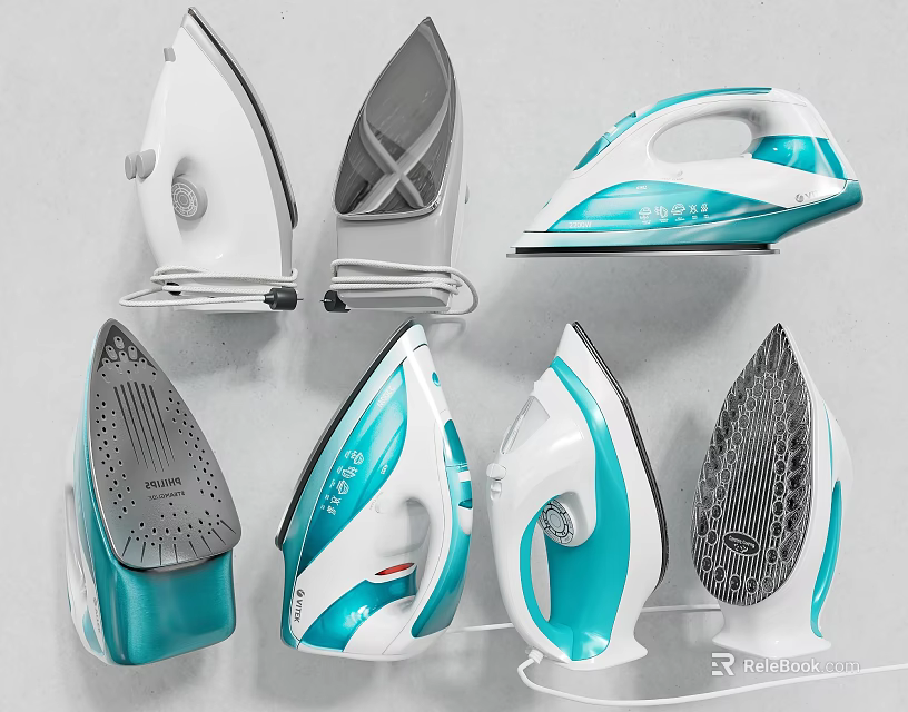 Modern Household Irons With Turquoise And White Design For Daily Home Use 3d model 