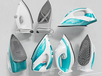 Modern Household Irons With Turquoise And White Design For Daily Home Use 3d model