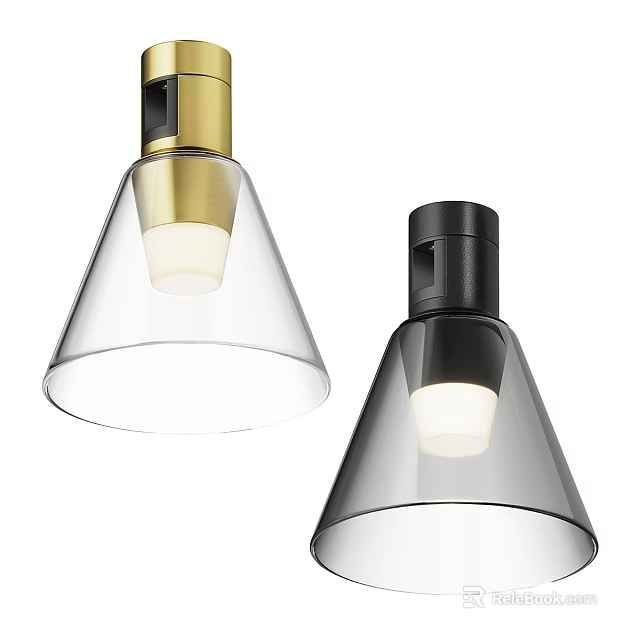 Modern Conical Design Downlights and Spotlights with Gold Black Transparent Shades 3d model 