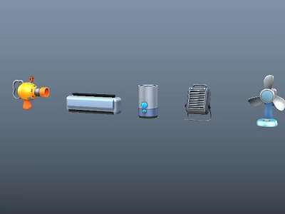 Various Types of Air Conditioners and Fans Including Handheld and Table Models 3d model