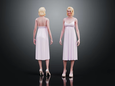 Blonde Women in Pink Dresses Wearing High Heels Front and Back Against Dark Background 3d model
