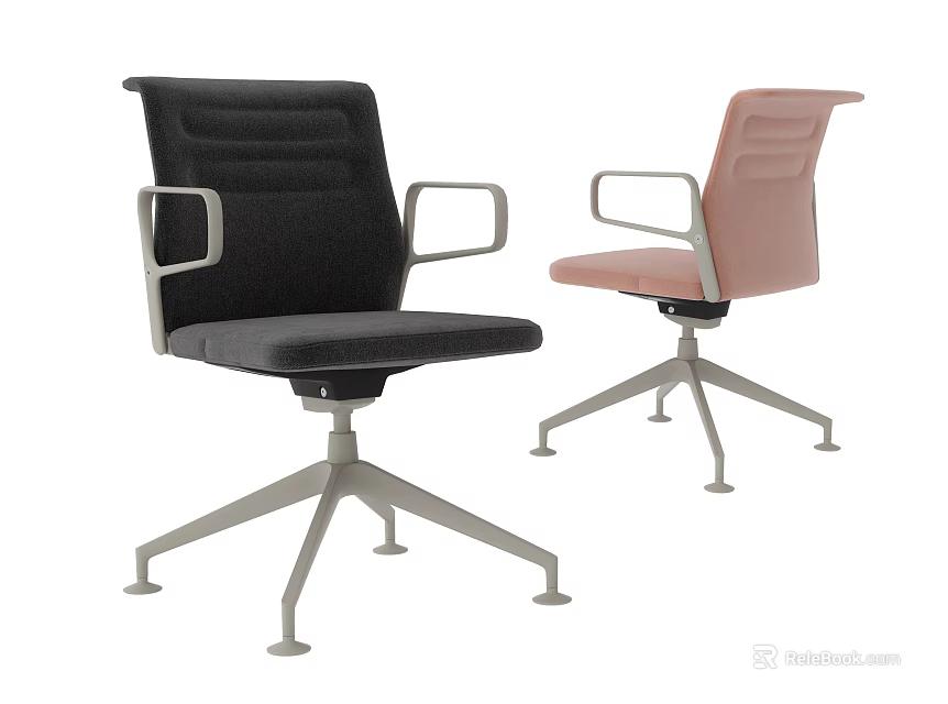 Modern Office Chairs With Black And Pink Colors Armrests And Five Star Base 3d model 