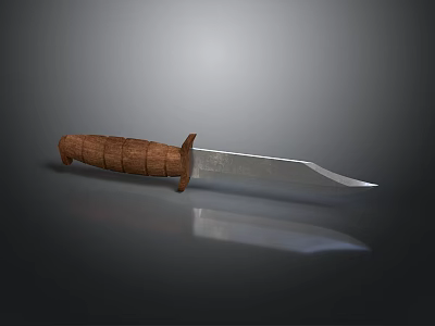 Tactical Knife With Wooden Handle And Metal Blade On Dark Background 3d model