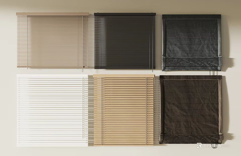 Modern Window Blinds With Various Colors And Different Styles For Home Interiors 3d model
