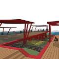 Observation Tower With Red Bridge Platform Green Hillside And Sea View 3d model