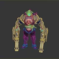 Purple Armored Mechanical Character With Dual Weapons Red Accents And Horned Head Design