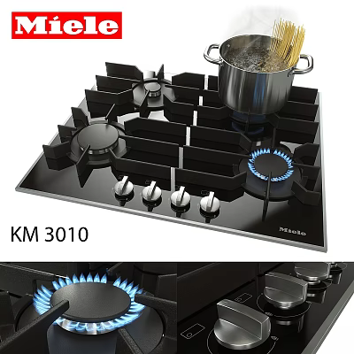 KM 3010 Gas Stove With Blue Flame Control Knobs And Cooking Pot 3d model