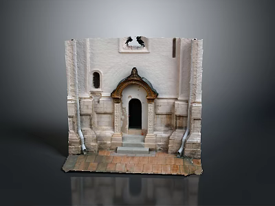 Classical Entrance Gate With Arched Doorway Decorative Arch White Walls And Stone Steps 3d model