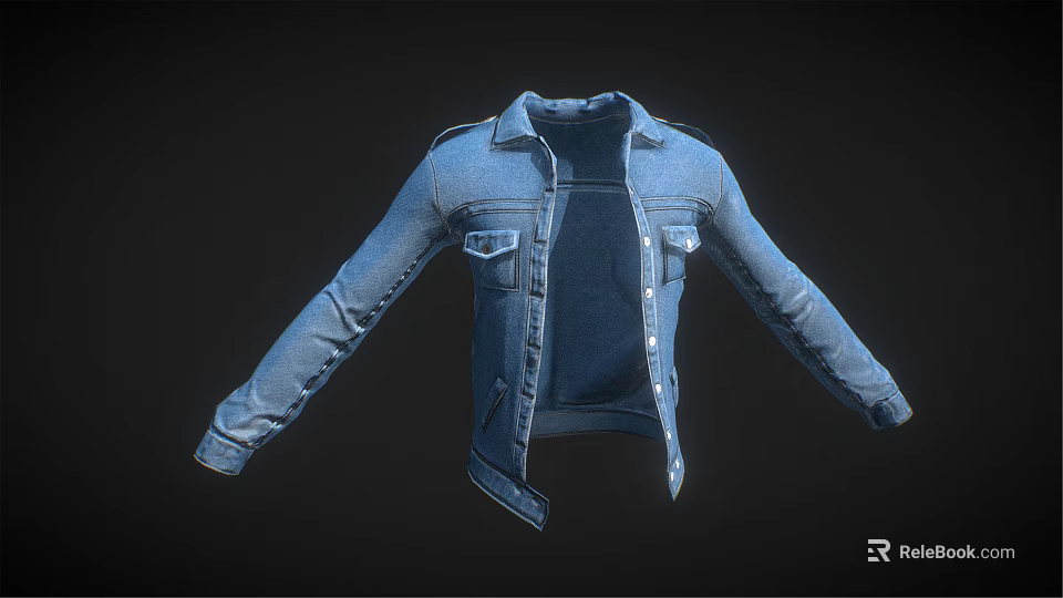 Casual Denim Jacket With Open Front Pockets And Classic Style 3d model 