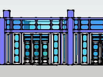 Modern Two Story Office Building With Green Exterior And Blue Windows 3d model