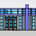 Modern Two Story Office Building With Green Exterior And Blue Windows