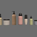 Perfume Cosmetics Display With Various Bottles And Jars On White Stands 3d model