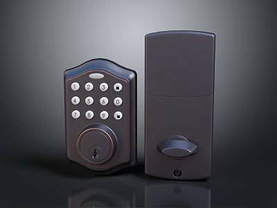 Modern Secure Dark Colored Door Handle With Electronic Keypad Lock System 3d model