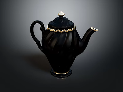Elegant Black Ceramic Teapot With Gold Accents And Classic Design For Home Kitchen 3d model