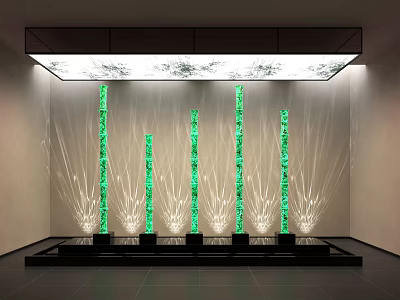 Green Textured Vertical Art Installation With Light Shadow Projections And Ceiling Lighting 3d model