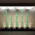 Green Textured Vertical Art Installation With Light Shadow Projections And Ceiling Lighting 3d model