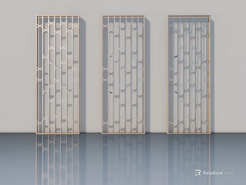 Three Modern Light Colored Panel Doors With Geometric Cutout Patterns For Interior 3d model