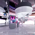 Futuristic Illuminated Curved Structure With Central Tech Device And Modern Design