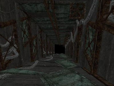 Abandoned Industrial Corridor With Rusted Metal Frames Dark Environment And Endless Tunnel 3d model