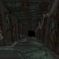 Abandoned Industrial Corridor With Rusted Metal Frames Dark Environment And Endless Tunnel