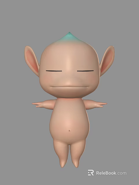 Cute Cartoon Style Game and Film Character with Big Ears Closed Eyes and Open Arms 3d model 