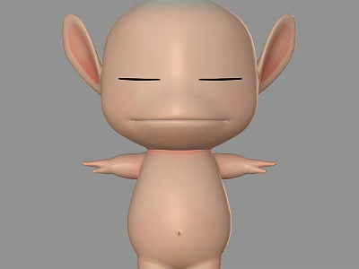 Cute Cartoon Style Game and Film Character with Big Ears Closed Eyes and Open Arms 3d model