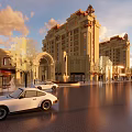 Grand Symmetrical European Building With Arched Entrance Red Roof Waterfront Square