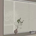 White Striped Blinds With Plant Vase And Books On Window Sill