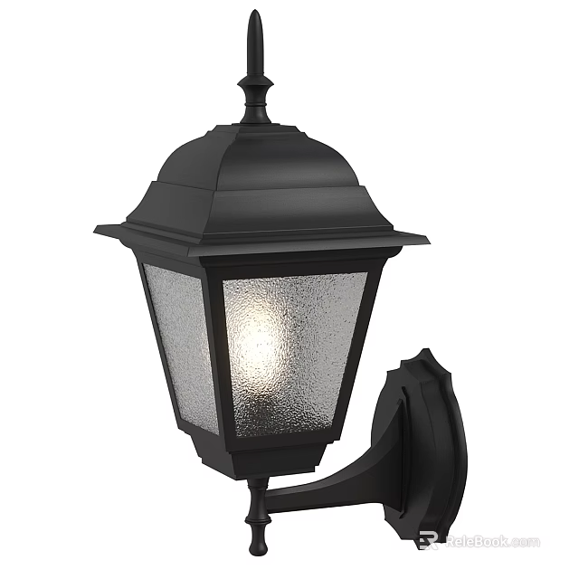 Outdoor Black Wall Light With Frosted Glass Shade And Classic Design 3d model 