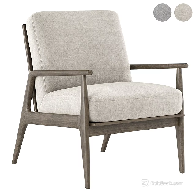 Modern Upholstered Lounge Chair With Wooden Frame Beige Fabric Seat And Armrests 3d model 