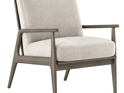 Modern Upholstered Lounge Chair With Wooden Frame Beige Fabric Seat And Armrests 3d model