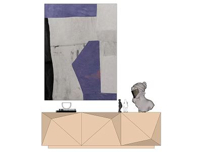 Modern Abstract Painting With Geometric Beige Console Table And Sculpture Decor 3d model