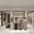 Modern Clothing Store with Window Display and Mannequins Showcasing Fashion Outfits and Interior Design