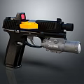 Tactical Pistol Featuring Red Dot Sight Tactical Flashlight Black Frame Yellow Accessory and Textured Grip 3d model