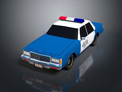 Classic Blue Police Car With Red And Blue Lights And POLICE Lettering 3d model