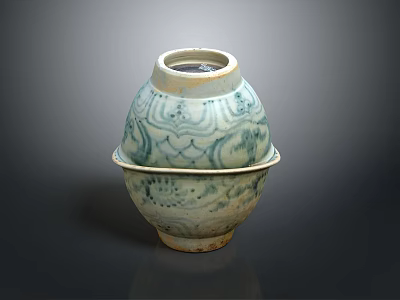 Traditional Ceramic Household Item With Blue And White Pattern And Tray 3d model
