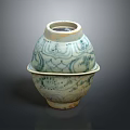 Traditional Ceramic Household Item With Blue And White Pattern And Tray