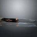 Tactical Weapon Knife With Black Handle Golden Decoration And Silver Reflective Blade