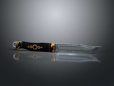 Tactical Weapon Knife With Black Handle Golden Decoration And Silver Reflective Blade 3d model