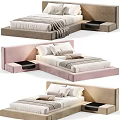 Minimalist Modern Double Bed Designs In Soft Tones With Upholstered Headboards And Platform Bases