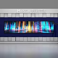 Interactive Backdrop Wall with White and Blue Square Panels Large Screen and Colorful Light Effects 3d model