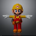 Cartoon Construction Worker Character With Yellow Hard Hat Red Overalls White Gloves And Tool Belt