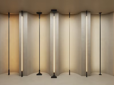 Minimalist Interior With Illuminated Vertical Light Fixtures And Curved Walls 3d model