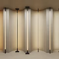 Minimalist Interior With Illuminated Vertical Light Fixtures And Curved Walls