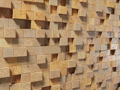 Natural Wooden Wall With Wood Blocks Arrangement And Warm Decorative Texture 3d model