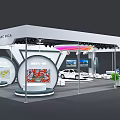 GAC FCA Exhibition Booth With Circular Display Areas White Car Screens And Colorful Lights