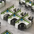 Modern Office Desks in Open Office Area with Multiple Workstations Green Plants and City View
