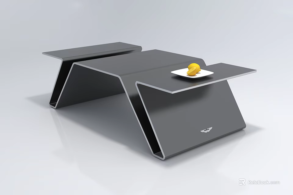 Sleek Modern Coffee Table With Layered Design Black Surface And Fruit Plate On Top 3d model 