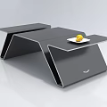 Sleek Modern Coffee Table With Layered Design Black Surface And Fruit Plate On Top