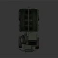 Military Green Truck with Open Cargo Bed Blue Windows Guard Rails and Large Tires